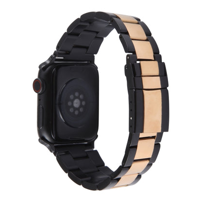 For Apple Watch SE 2023 44mm Three-Bead Stainless Steel Watch Band(Black Rose Gold) - Watch Bands by PMC Jewellery | Online Shopping South Africa | PMC Jewellery