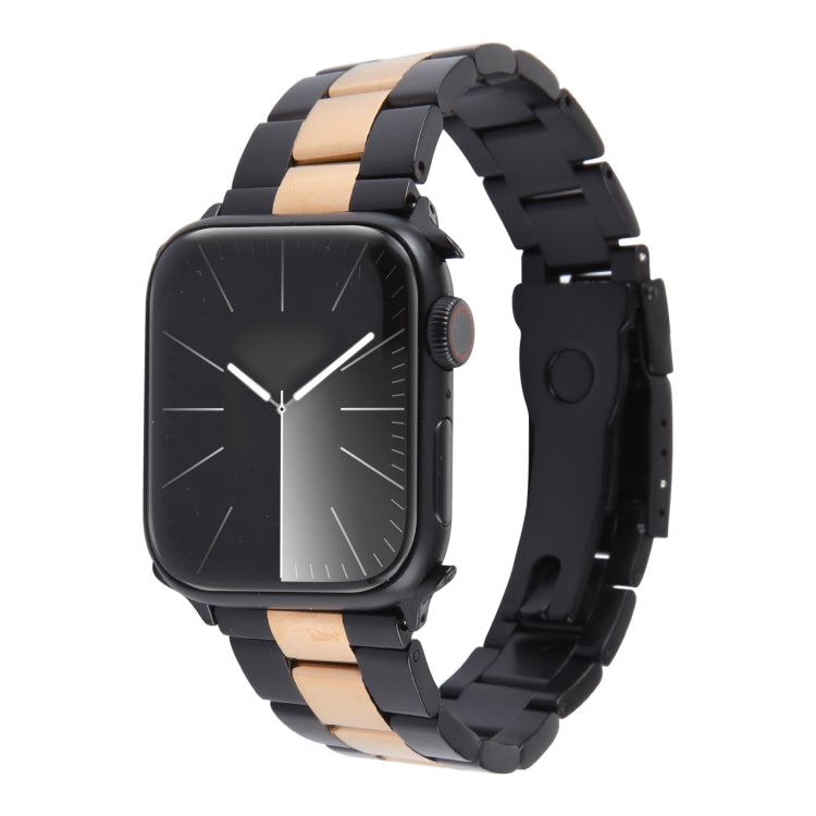 For Apple Watch SE 2023 40mm Three-Bead Stainless Steel Watch Band(Black Rose Gold) - Watch Bands by PMC Jewellery | Online Shopping South Africa | PMC Jewellery