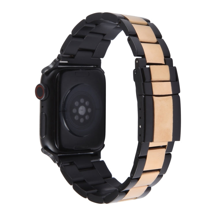 For Apple Watch SE 2023 40mm Three-Bead Stainless Steel Watch Band(Black Rose Gold) - Watch Bands by PMC Jewellery | Online Shopping South Africa | PMC Jewellery