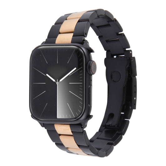 For Apple Watch Ultra 2 49mm Three-Bead Stainless Steel Watch Band(Black Rose Gold) - Watch Bands by PMC Jewellery | Online Shopping South Africa | PMC Jewellery