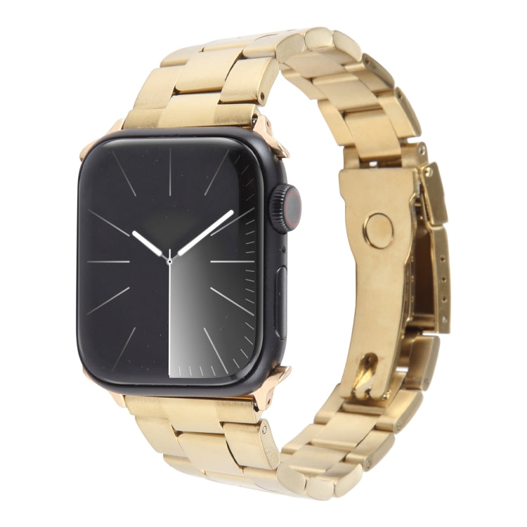 For Apple Watch SE 44mm Three-Bead Stainless Steel Watch Band(Gold) - free shipping - PMC TechLife - Order now!