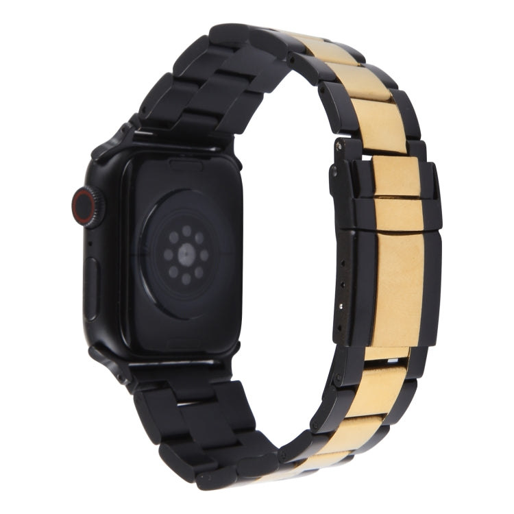 For Apple Watch 42mm Three-Bead Stainless Steel Watch Band(Black Gold) - Watch Bands by PMC TechLife | Online Shopping South Africa | PMC TechLife