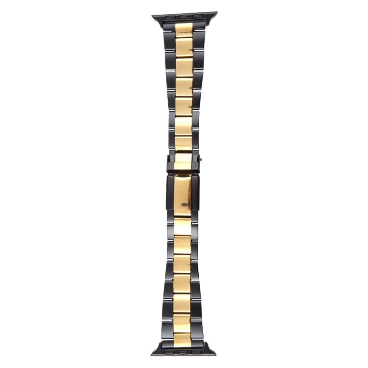 For Apple Watch 38mm Three-Bead Stainless Steel Watch Band(Black Gold) - Watch Bands by PMC TechLife | Online Shopping South Africa | PMC TechLife