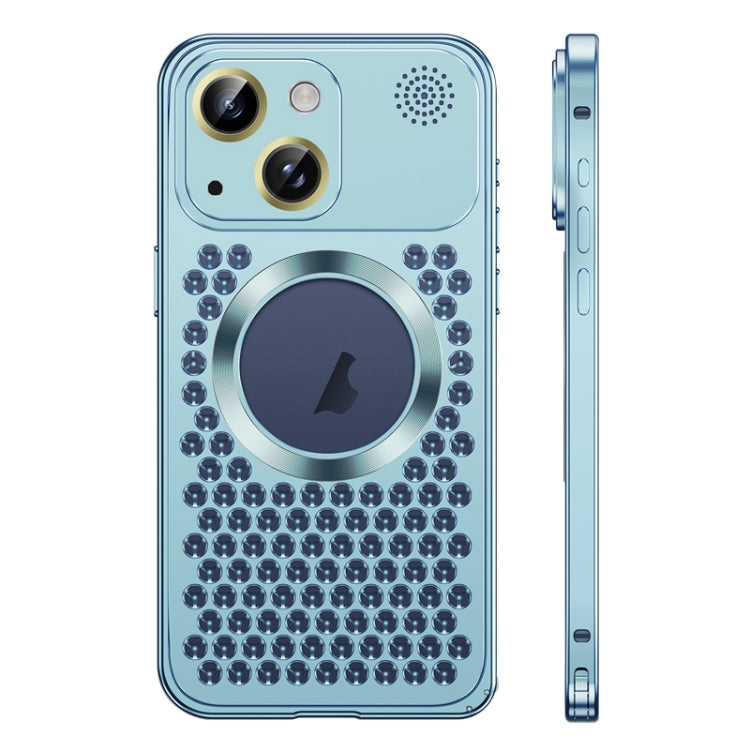 For iPhone 15 Spring Buckle MagSafe Magnetic Metal Aromatherapy Phone Case(Blue) - iPhone 15 Cases by PMc TechLife | Online Shopping South Africa | PMc TechLife | Buy Now Pay Later Mobicred