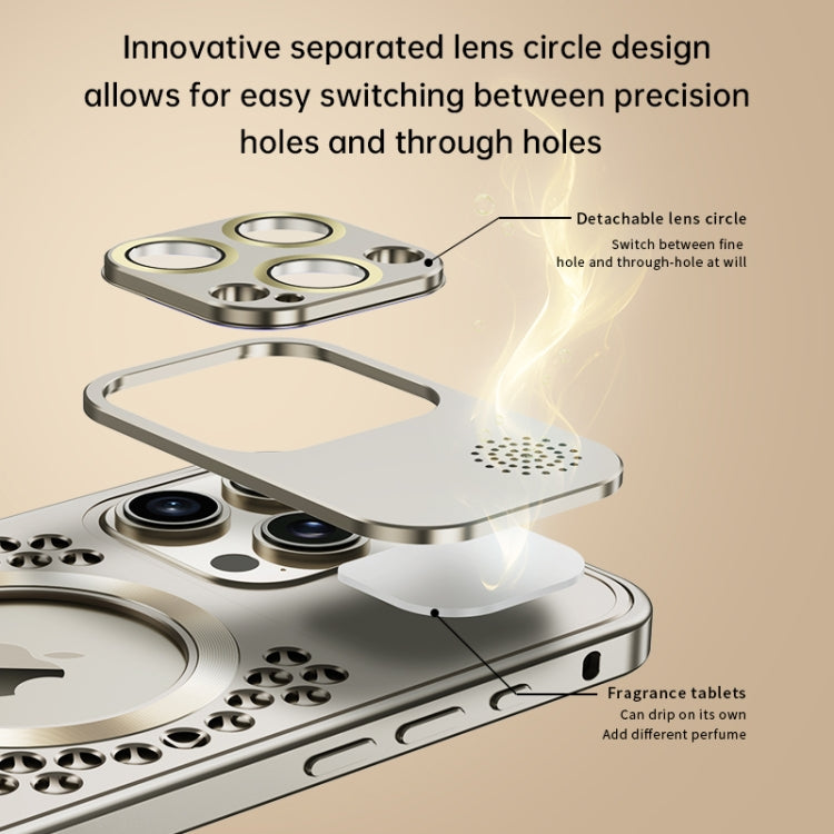 For iPhone 14 Pro Spring Buckle MagSafe Magnetic Metal Aromatherapy Phone Case(Silver) - iPhone 14 Pro Cases by PMc TechLife | Online Shopping South Africa | PMc TechLife | Buy Now Pay Later Mobicred