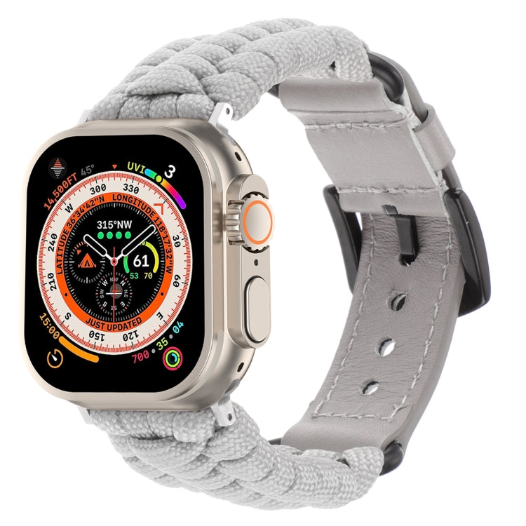 For Apple Watch Ultra 2 49mm Plain Paracord Genuine Leather Watch Band(Grey) - Watch Bands by PMC TechLife | Online Shopping South Africa | PMC TechLife | Buy Now Pay Later Mobicred