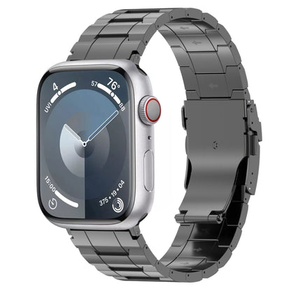 For Apple Watch SE 2023 44mm Safety Buckle Trapezoid Titanium Steel Watch Band(Grey) - Watch Bands by PMC Jewellery | Online Shopping South Africa | PMC Jewellery