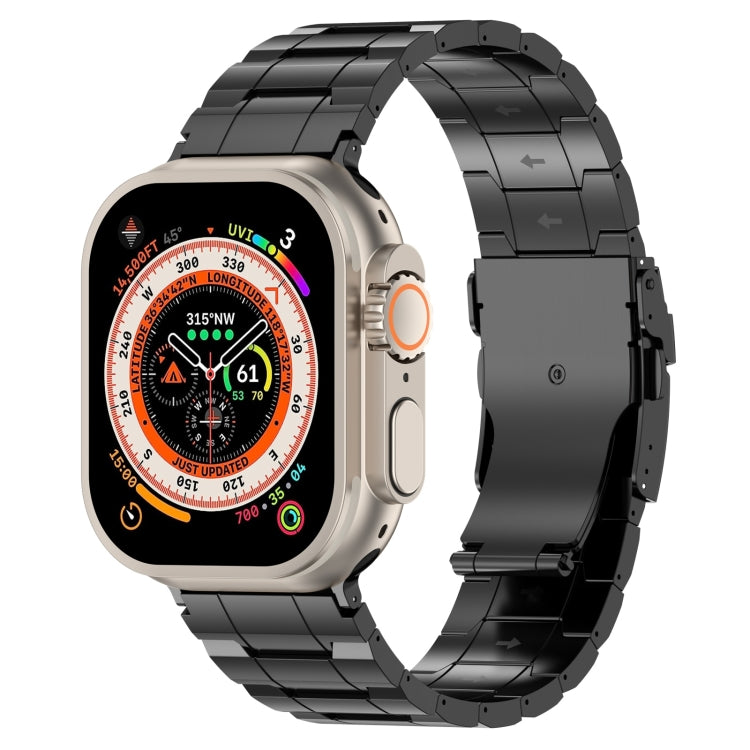 For Apple Watch Ultra 2 49mm Safety Buckle Trapezoid Titanium Steel Watch Band(Black) - Watch Bands by PMC Jewellery | Online Shopping South Africa | PMC Jewellery