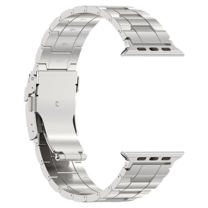 For Apple Watch SE 44mm Safety Buckle Trapezoid Titanium Steel Watch Band(Silver) - Watch Bands by PMC Jewellery | Online Shopping South Africa | PMC Jewellery