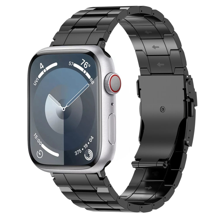 For Apple Watch Series 2 42mm Safety Buckle Trapezoid Titanium Steel Watch Band(Black) - Watch Bands by PMC Jewellery | Online Shopping South Africa | PMC Jewellery