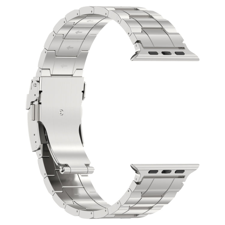 For Apple Watch 42mm Safety Buckle Trapezoid Titanium Steel Watch Band(Silver) - Watch Bands by PMC Jewellery | Online Shopping South Africa | PMC Jewellery