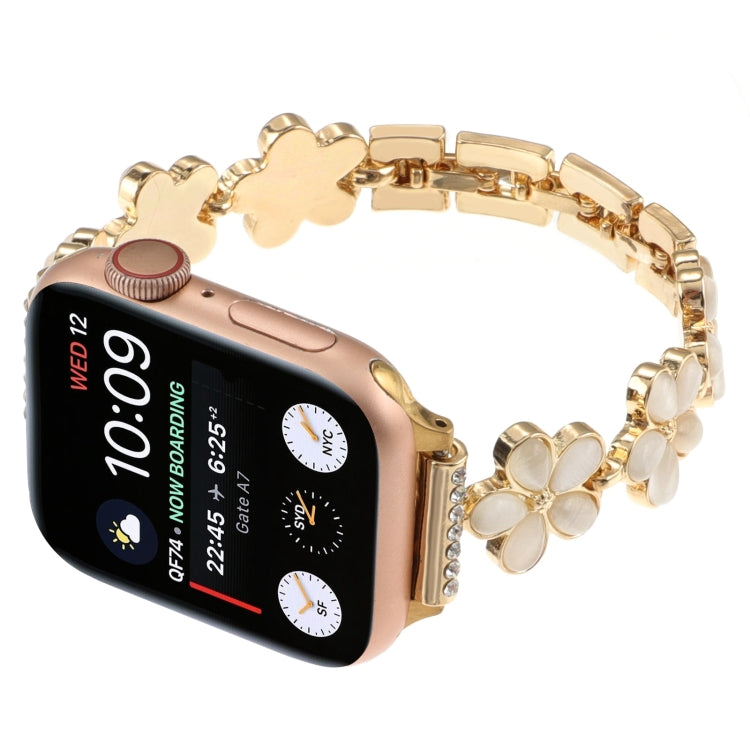 For Apple Watch SE 2023 40mm 5-petaled Flower Zinc Alloy Chain Watch Band(Gold) - Watch Bands by PMC Jewellery | Online Shopping South Africa | PMC Jewellery