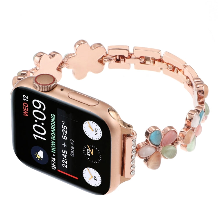 For Apple Watch Ultra 2 49mm 5-petaled Flower Zinc Alloy Chain Watch Band(Rose Gold Colorful) - Watch Bands by PMC Jewellery | Online Shopping South Africa | PMC Jewellery