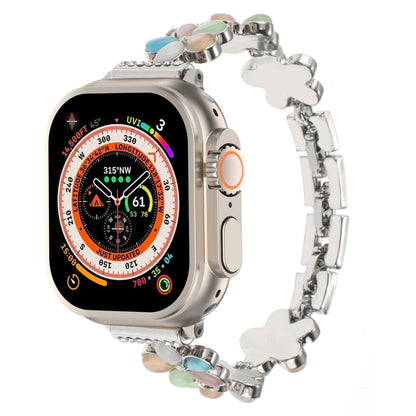 For Apple Watch Ultra 2 49mm 5-petaled Flower Zinc Alloy Chain Watch Band(Silver Colorful) - Watch Bands by PMC Jewellery | Online Shopping South Africa | PMC Jewellery