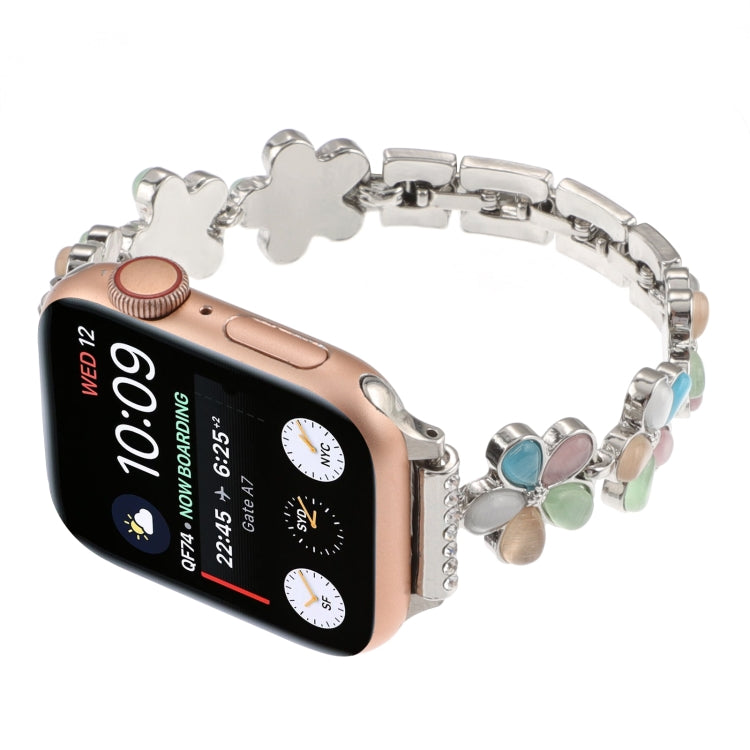 For Apple Watch Ultra 2 49mm 5-petaled Flower Zinc Alloy Chain Watch Band(Silver Colorful) - Watch Bands by PMC Jewellery | Online Shopping South Africa | PMC Jewellery