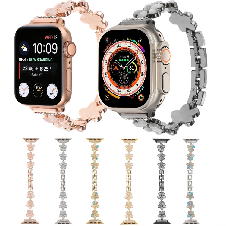 For Apple Watch Ultra 2 49mm 5-petaled Flower Zinc Alloy Chain Watch Band(Silver Colorful) - Watch Bands by PMC Jewellery | Online Shopping South Africa | PMC Jewellery