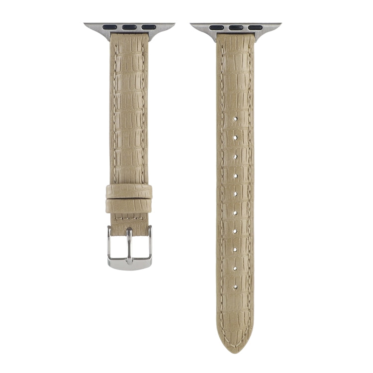 For Apple Watch SE 2023 40mm Slim Crocodile Leather Watch Band(Khaki) - Watch Bands by PMC TechLife | Online Shopping South Africa | PMC TechLife