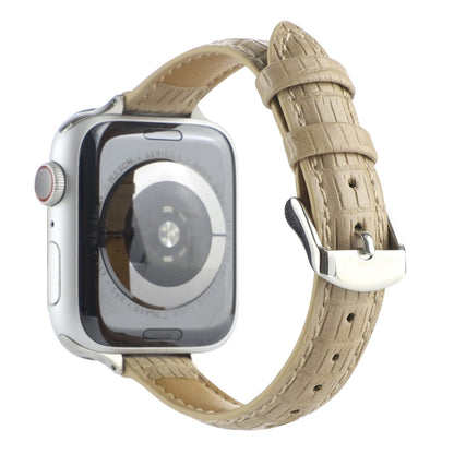 For Apple Watch SE 2023 40mm Slim Crocodile Leather Watch Band(Khaki) - Watch Bands by PMC Jewellery | Online Shopping South Africa | PMC Jewellery