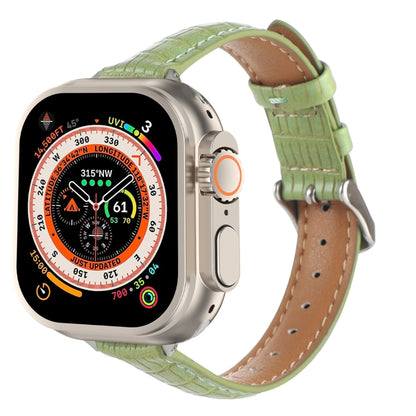 For Apple Watch Ultra 2 49mm Slim Crocodile Leather Watch Band(Light Green) - Watch Bands by PMC Jewellery | Online Shopping South Africa | PMC Jewellery