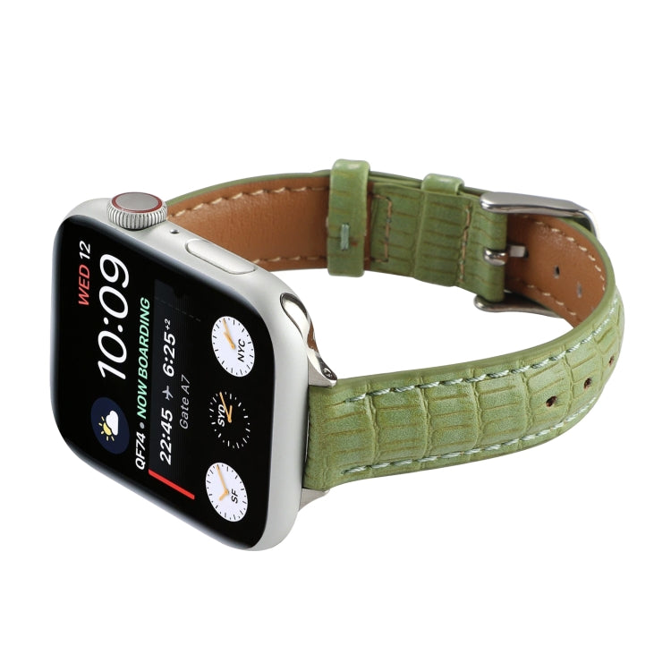 For Apple Watch Ultra 2 49mm Slim Crocodile Leather Watch Band(Light Green) - Watch Bands by PMC Jewellery | Online Shopping South Africa | PMC Jewellery