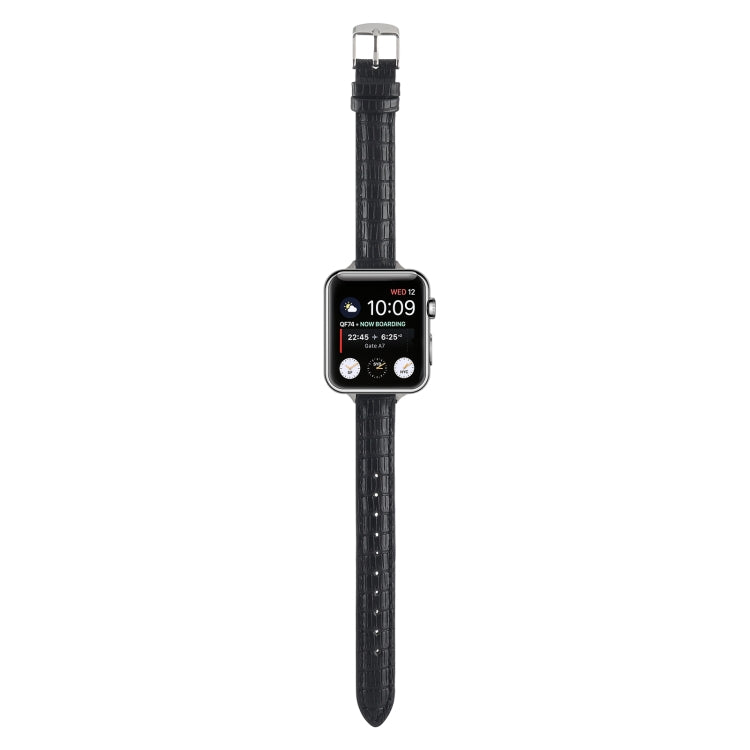 For Apple Watch Ultra 2 49mm Slim Crocodile Leather Watch Band(Black) - Watch Bands by PMC Jewellery | Online Shopping South Africa | PMC Jewellery