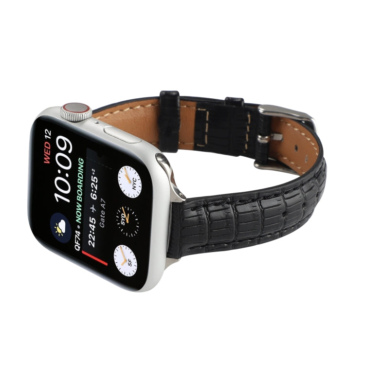 For Apple Watch Ultra 2 49mm Slim Crocodile Leather Watch Band(Black) - Watch Bands by PMC Jewellery | Online Shopping South Africa | PMC Jewellery