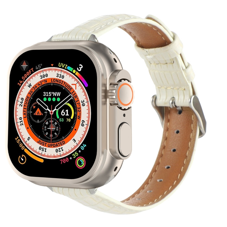 For Apple Watch Ultra 2 49mm Slim Crocodile Leather Watch Band(Beige) - Watch Bands by PMC Jewellery | Online Shopping South Africa | PMC Jewellery