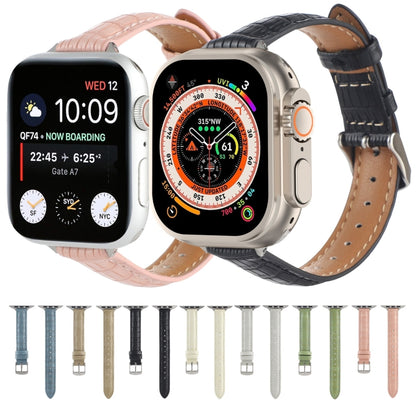 For Apple Watch SE 2023 40mm Slim Crocodile Leather Watch Band(Khaki) - Watch Bands by PMC Jewellery | Online Shopping South Africa | PMC Jewellery