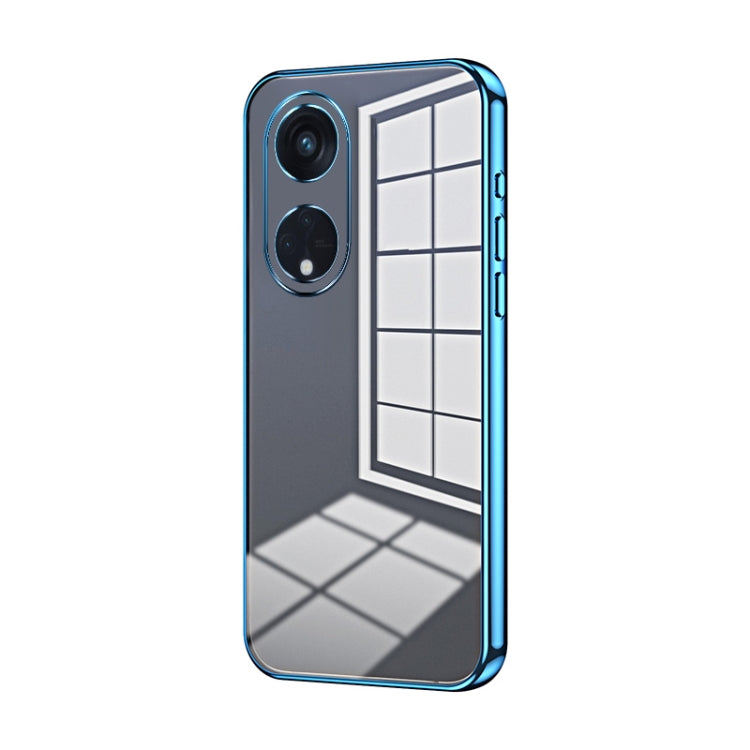 For OPPO Reno8 T 5G Transparent Plating Fine Hole Phone Case(Blue) - OPPO Cases by PMC TechLife | Online Shopping South Africa | PMC TechLife | Buy Now Pay Later Mobicred