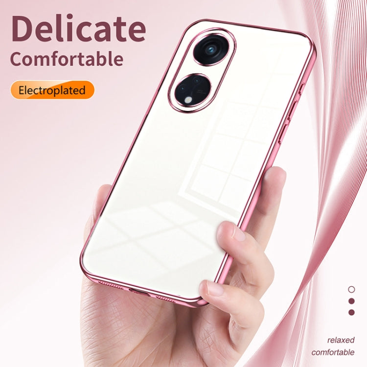 For OPPO Reno8 T 5G Transparent Plating Fine Hole Phone Case(Blue) - OPPO Cases by PMC TechLife | Online Shopping South Africa | PMC TechLife | Buy Now Pay Later Mobicred