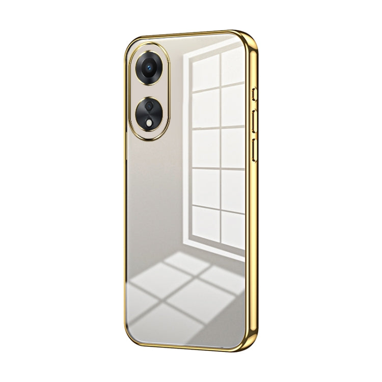For OPPO A58 5G / A58x 5G Transparent Plating Fine Hole Phone Case(Gold) - OPPO Cases by PMC TechLife | Online Shopping South Africa | PMC TechLife | Buy Now Pay Later Mobicred
