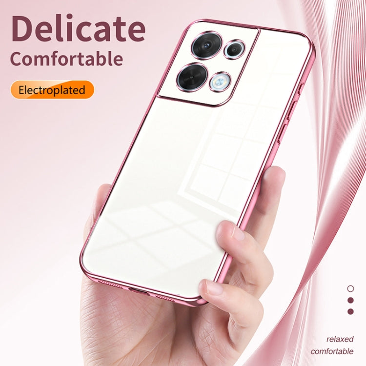 For OPPO Reno8 Transparent Plating Fine Hole Phone Case(Blue) - OPPO Cases by PMC TechLife | Online Shopping South Africa | PMC TechLife | Buy Now Pay Later Mobicred