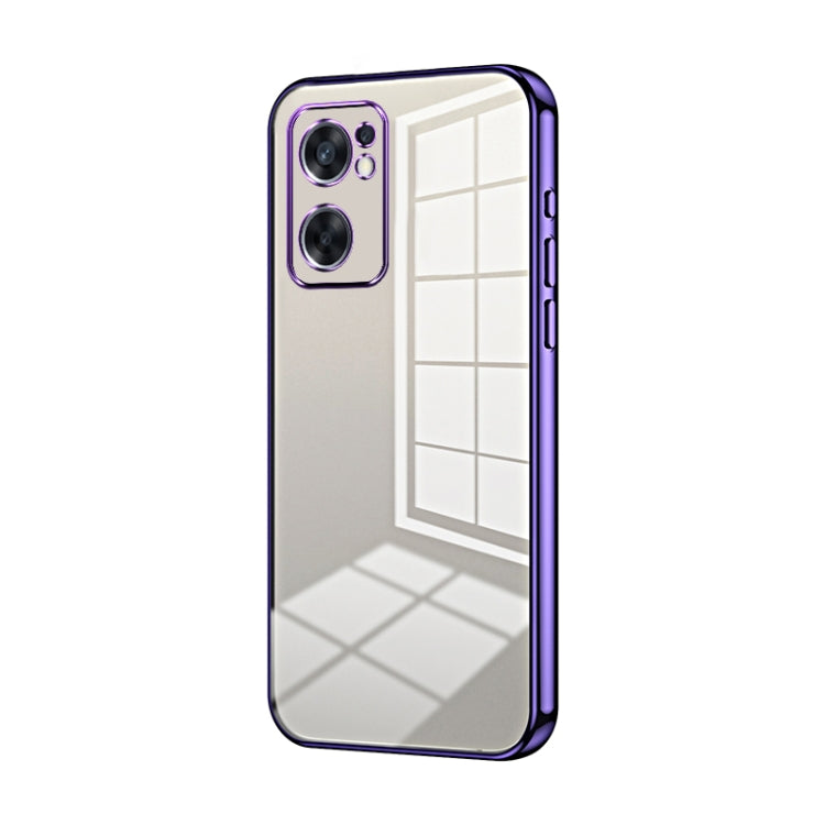 For OPPO Reno7 SE Transparent Plating Fine Hole Phone Case(Purple) - OPPO Cases by PMC TechLife | Online Shopping South Africa | PMC TechLife | Buy Now Pay Later Mobicred