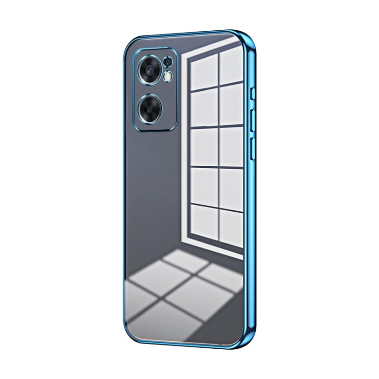 For OPPO Reno7 SE Transparent Plating Fine Hole Phone Case(Blue) - OPPO Cases by PMC TechLife | Online Shopping South Africa | PMC TechLife | Buy Now Pay Later Mobicred