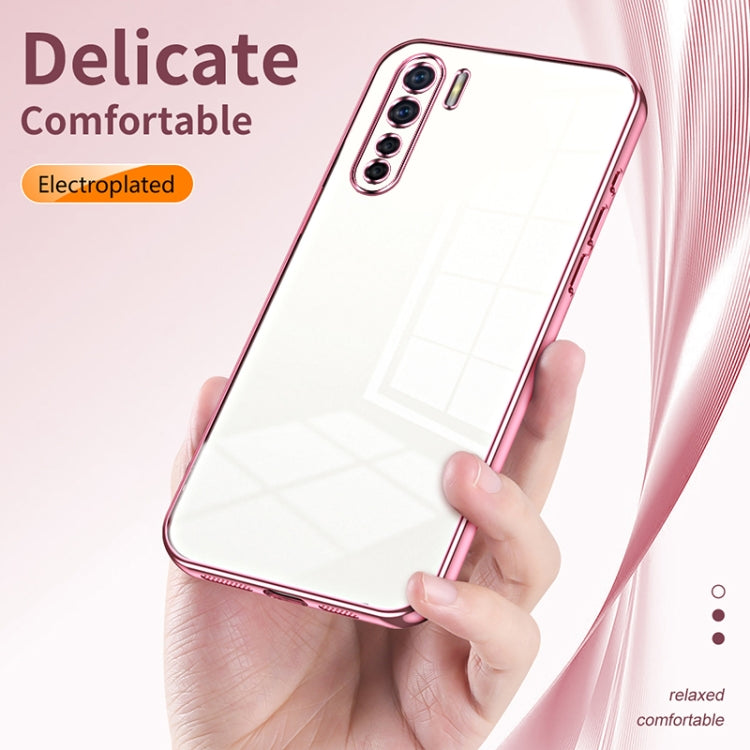 For OPPO A91 Transparent Plating Fine Hole Phone Case(Pink) - OPPO Cases by PMC TechLife | Online Shopping South Africa | PMC TechLife | Buy Now Pay Later Mobicred