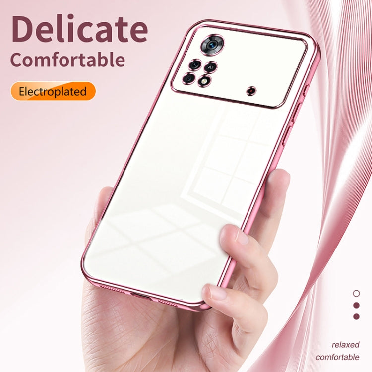 For Xiaomi Poco X4 Pro 5G Transparent Plating Fine Hole Phone Case(Purple) - Xiaomi Cases by PMC TechLife | Online Shopping South Africa | PMC TechLife | Buy Now Pay Later Mobicred
