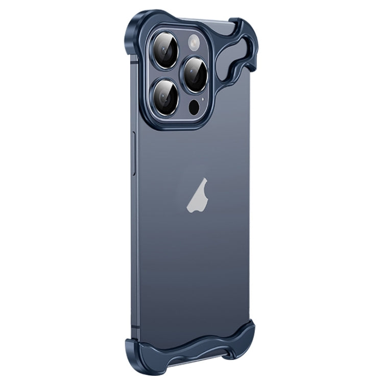 For iPhone 15 Pro Max Frameless Metal Corner Pad Phone Case with Lens Film(Blue) - iPhone 15 Pro Max Cases by PMC Jewellery | Online Shopping South Africa | PMC Jewellery | Buy Now Pay Later Mobicred