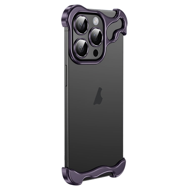 For iPhone 14 Pro Max Frameless Metal Corner Pad Phone Case with Lens Film(Purple) - iPhone 14 Pro Max Cases by PMC TechLife | Online Shopping South Africa | PMC TechLife