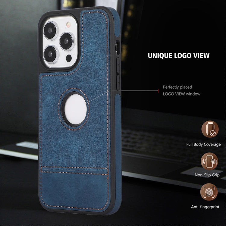 For iPhone 15 Pro Splicing Sewing Hollow Cutout PU Phone Case(Blue) - iPhone 15 Pro Cases by PMC TechLife | Online Shopping South Africa | PMC TechLife | Buy Now Pay Later Mobicred