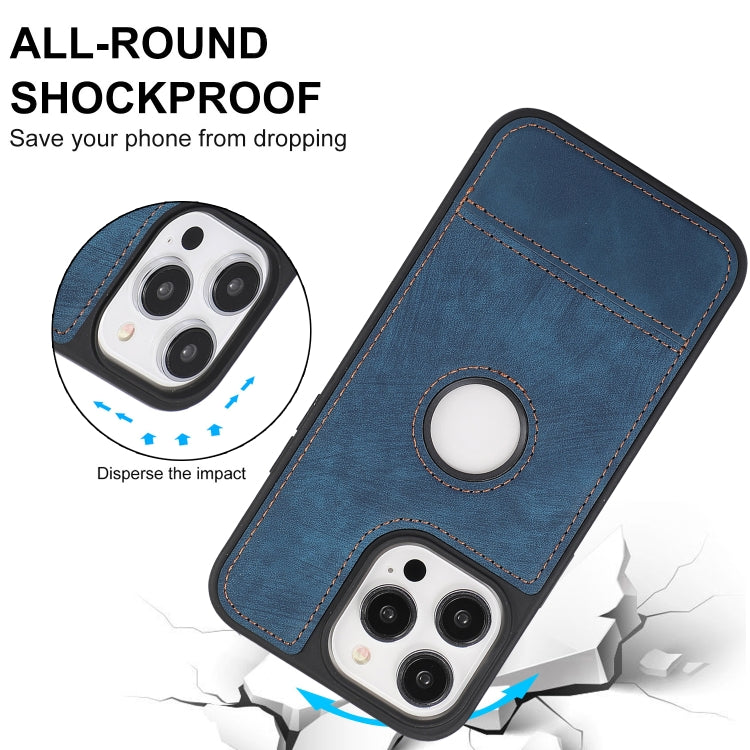 For iPhone 15 Pro Splicing Sewing Hollow Cutout PU Phone Case(Blue) - iPhone 15 Pro Cases by PMC TechLife | Online Shopping South Africa | PMC TechLife | Buy Now Pay Later Mobicred