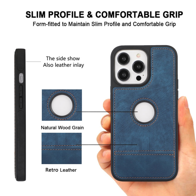 For iPhone 15 Pro Splicing Sewing Hollow Cutout PU Phone Case(Blue) - iPhone 15 Pro Cases by PMC TechLife | Online Shopping South Africa | PMC TechLife | Buy Now Pay Later Mobicred
