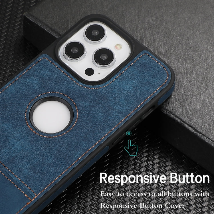 For iPhone 15 Pro Splicing Sewing Hollow Cutout PU Phone Case(Blue) - iPhone 15 Pro Cases by PMC TechLife | Online Shopping South Africa | PMC TechLife | Buy Now Pay Later Mobicred