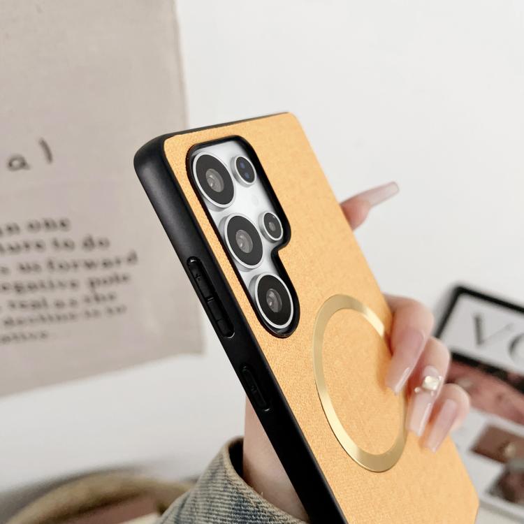 For Samsung Galaxy S25 Ultra 5G Magsafe Magnetic Ring Cloth Texture Phone Case(Orange) - Galaxy S25 Ultra 5G Cases by PMC TechLife | Online Shopping South Africa | PMC TechLife | Buy Now Pay Later Mobicred