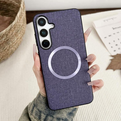 For Samsung Galaxy S25 5G Magsafe Magnetic Ring Cloth Texture Phone Case(Purple) - Galaxy S25 5G Cases by PMC Jewellery | Online Shopping South Africa | PMC Jewellery | Buy Now Pay Later Mobicred