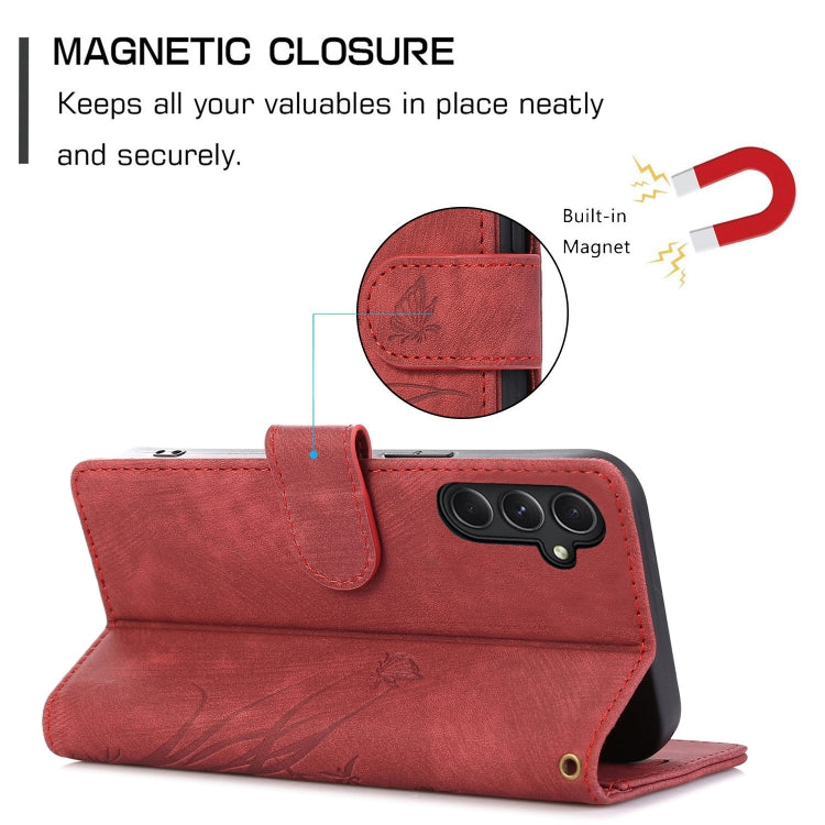 For Samsung Galaxy S24+ / S25+ 5G Orchid Butterfly Embossed Leather Phone Case(Red) - Galaxy S24+ 5G Cases by PMC Jewellery | Online Shopping South Africa | PMC Jewellery | Buy Now Pay Later Mobicred