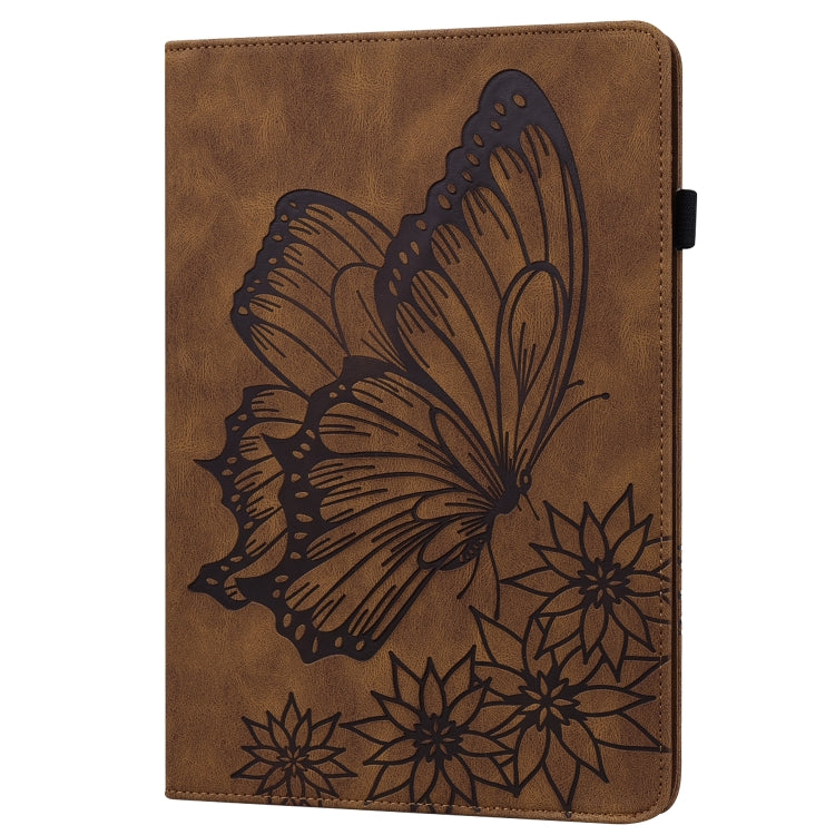 For Lenovo Tab P12 / Xiaoxin Pad Pro 12.7 Big Butterfly Embossed Leather Tablet Case(Brown) - Lenovo by PMC TechLife | Online Shopping South Africa | PMC TechLife | Buy Now Pay Later Mobicred