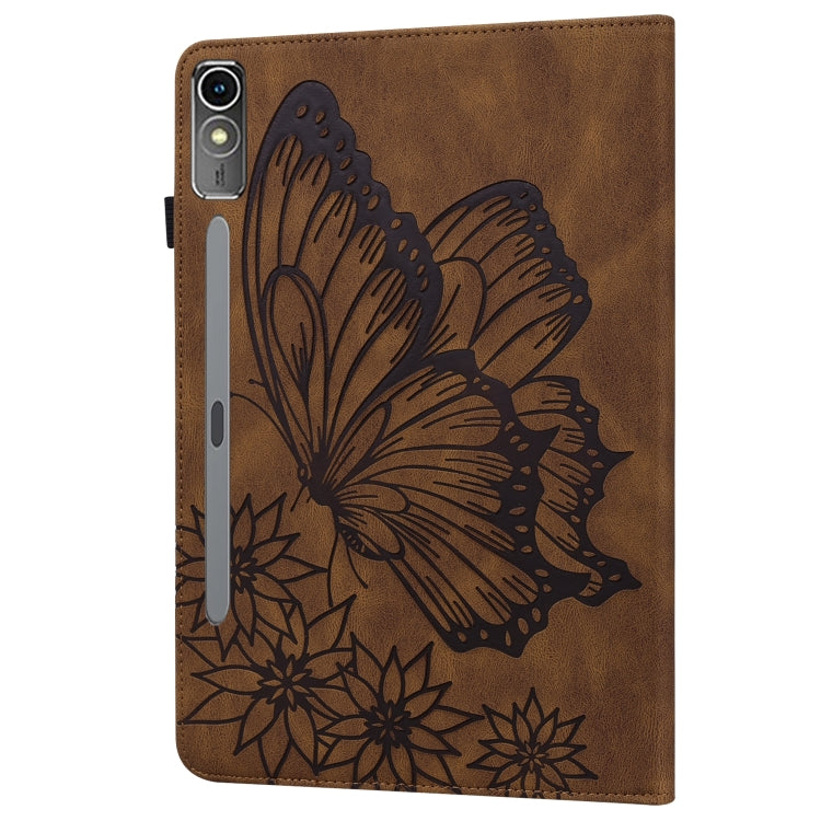 For Lenovo Tab P12 / Xiaoxin Pad Pro 12.7 Big Butterfly Embossed Leather Tablet Case(Brown) - Lenovo by PMC TechLife | Online Shopping South Africa | PMC TechLife | Buy Now Pay Later Mobicred