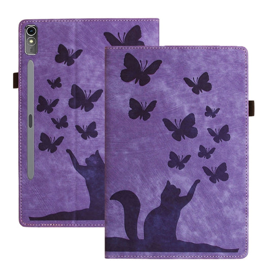 For Lenovo Tab P12 / Xiaoxin Pad Pro 12.7 Butterfly Cat Embossing Leather Tablet Case(Purple) - Lenovo by PMC Jewellery | Online Shopping South Africa | PMC Jewellery | Buy Now Pay Later Mobicred