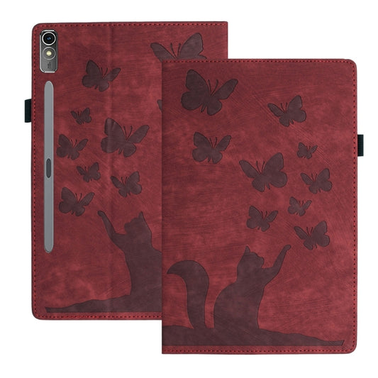 For Lenovo Tab P12 / Xiaoxin Pad Pro 12.7 Butterfly Cat Embossing Leather Tablet Case(Red) - Lenovo by PMC Jewellery | Online Shopping South Africa | PMC Jewellery | Buy Now Pay Later Mobicred