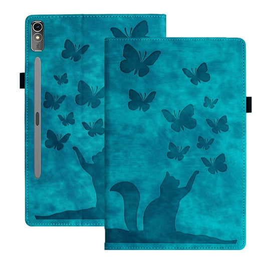 For Lenovo Tab P12 / Xiaoxin Pad Pro 12.7 Butterfly Cat Embossing Leather Tablet Case(Sky Blue) - Lenovo by PMC Jewellery | Online Shopping South Africa | PMC Jewellery | Buy Now Pay Later Mobicred